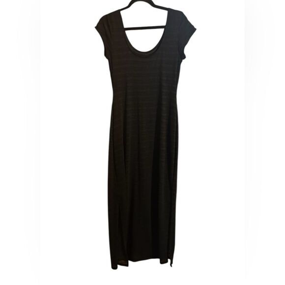 APT 9 Black Lined Textured Striped Maxi Dress. Scoop Neck w Side Slits. Size M - Picture 3 of 8